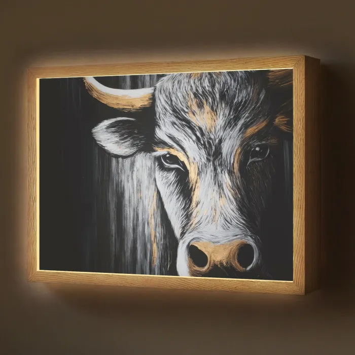 Stier - Hoorns - Snuit - Goud Light Box met batterij (Wandlamp) middel -z3d_website