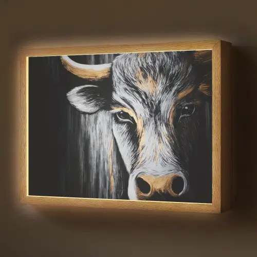 Stier - Hoorns - Snuit - Goud Light Box met batterij (Wandlamp) middel -z3d_website