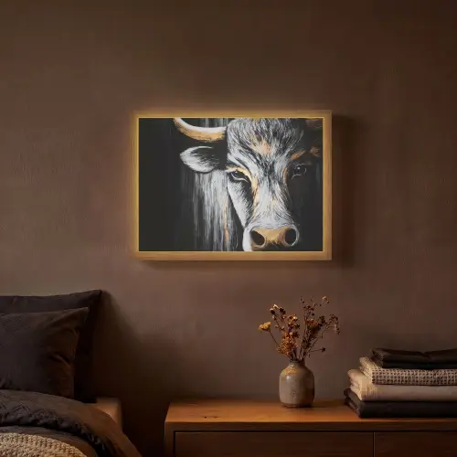 Stier - Hoorns - Snuit - Goud Light Box met batterij (Wandlamp) middel -sfeer4