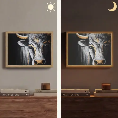 Stier - Hoorns - Snuit - Goud Light Box met batterij (Wandlamp) middel -sfeer3