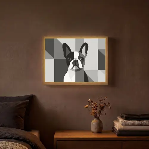 Buldog - Zwart - Abstract - Vlakken Light Box met batterij (Wandlamp) middel -sfeer4