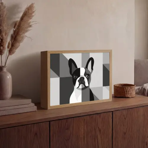 Buldog - Zwart - Abstract - Vlakken Light Box met batterij (Wandlamp) middel -sfeer2