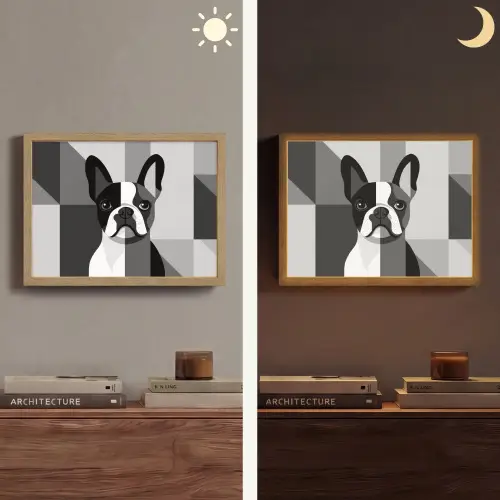 Buldog - Zwart - Abstract - Vlakken Light Box met batterij (Wandlamp) middel -sfeer3