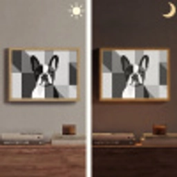 Buldog - Zwart - Abstract - Vlakken Light Box met batterij (Wandlamp) middel -sfeer3