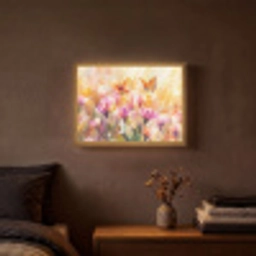 Vlinders - Oranje - Bloemen Light Box met batterij (Wandlamp) middel -sfeer4