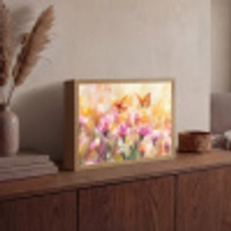 Vlinders - Oranje - Bloemen Light Box met batterij (Wandlamp) middel -sfeer2