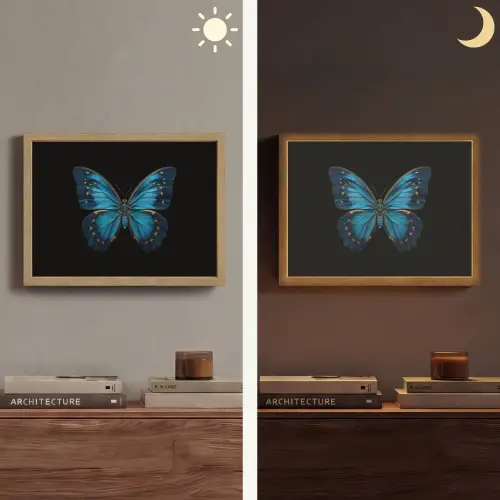 Vlinder - Blauw - Contrast Light Box met batterij (Wandlamp) middel -sfeer3