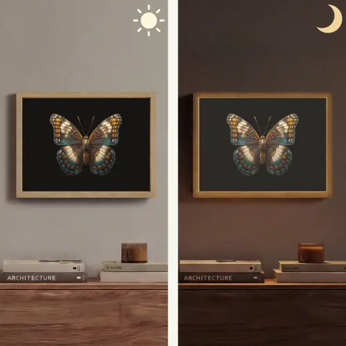 Vlinder - Kleurrijk - mozaïekachtig Light Box met batterij (Wandlamp) middel -sfeer3