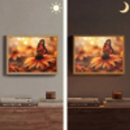 Vlinder - Bloemen - Oranje Light Box met batterij (Wandlamp) middel -sfeer3