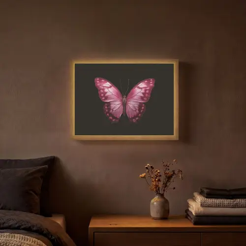 Vlinder - Fuchsia - Grafisch Light Box met batterij (Wandlamp) middel -sfeer4