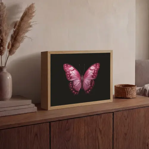 Vlinder - Fuchsia - Grafisch Light Box met batterij (Wandlamp) middel -sfeer2