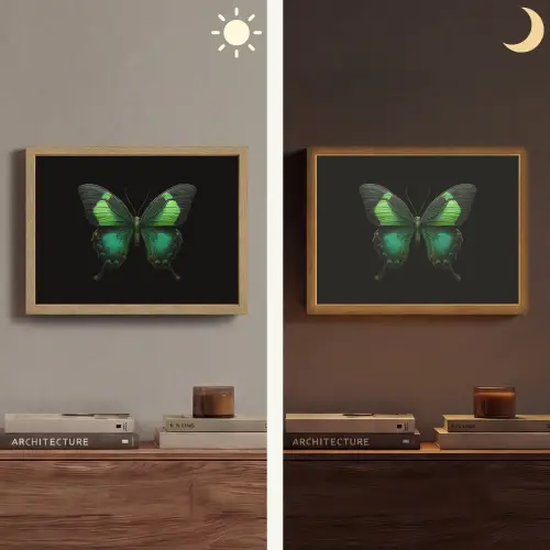 Vlinder - Groen - Opvallend Light Box met batterij (Wandlamp) middel -sfeer3