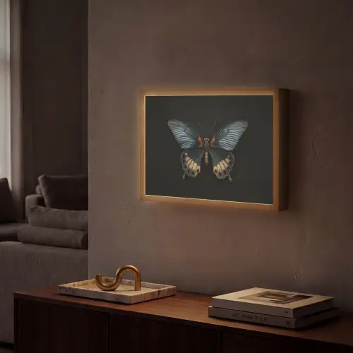 Vlinder - Metaalachtig - Geometrisch patroon Light Box met batterij (Wandlamp) middel -sfeer1
