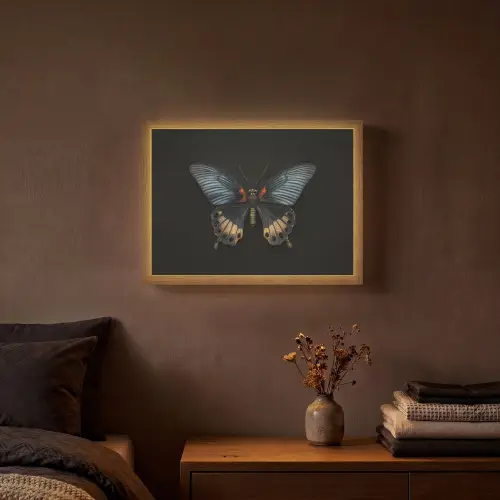 Vlinder - Metaalachtig - Geometrisch patroon Light Box met batterij (Wandlamp) middel -sfeer4