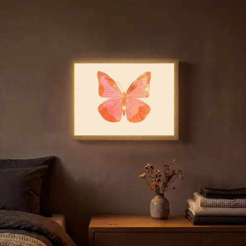 Vlinder - Minimalistisch - Roze Light Box met batterij (Wandlamp) middel -sfeer4