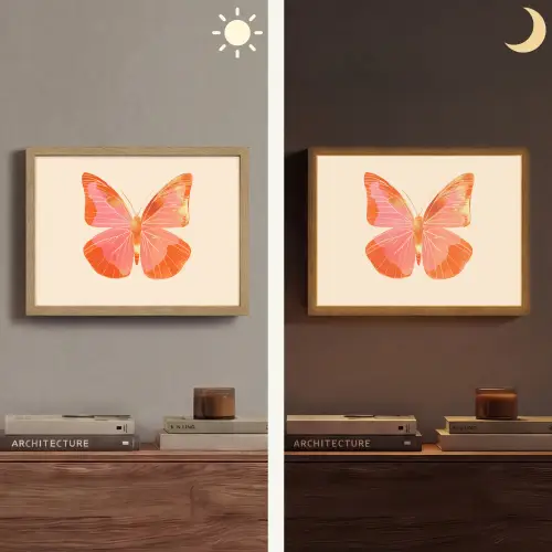 Vlinder - Minimalistisch - Roze Light Box met batterij (Wandlamp) middel -sfeer3