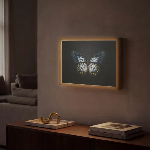 Vlinder - Monochroom - Balans Light Box met batterij (Wandlamp) middel -sfeer1