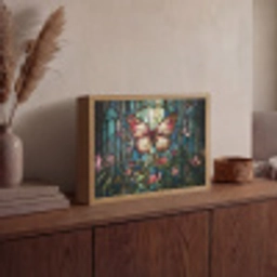 Vlinder - Roze - Bloemen - Bladeren Light Box met batterij (Wandlamp) middel -sfeer2