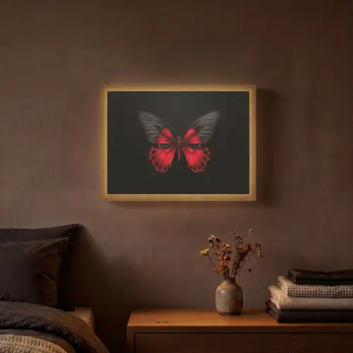Vlinder - Rood - Contrast Light Box met batterij (Wandlamp) middel -sfeer4