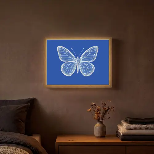 Vlinder - Wit - Getekend - Stippen Light Box met batterij (Wandlamp) middel -sfeer4