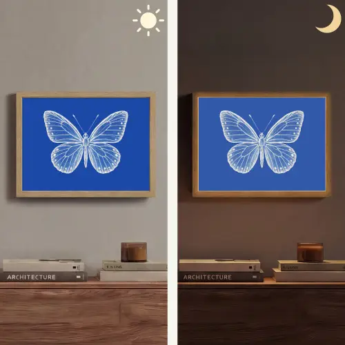 Vlinder - Wit - Getekend - Stippen Light Box met batterij (Wandlamp) middel -sfeer3
