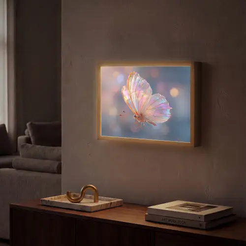 Vlinder - Vleugels - Pastel - Glinstering Light Box met batterij (Wandlamp) middel -sfeer1