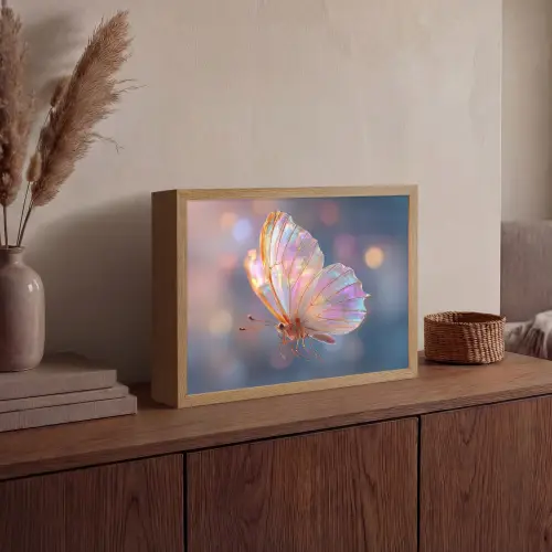 Vlinder - Vleugels - Pastel - Glinstering Light Box met batterij (Wandlamp) middel -sfeer2