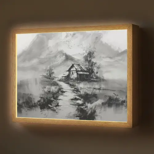 Hut - Grijs - Bergen - Mistig Light Box met batterij (Wandlamp) middel -z3d_website
