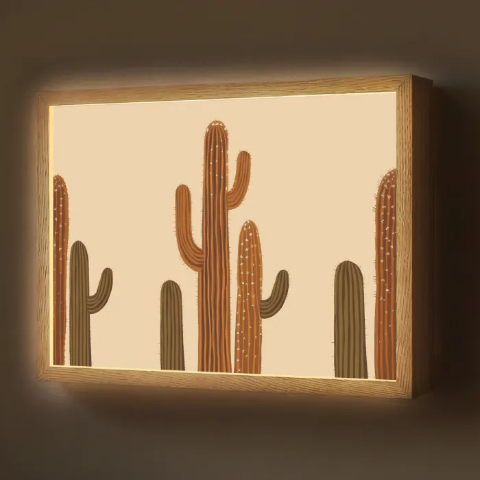 Cactus - Woestijn - Zand - Bruin Light Box met batterij (Wandlamp) middel -z3d_website