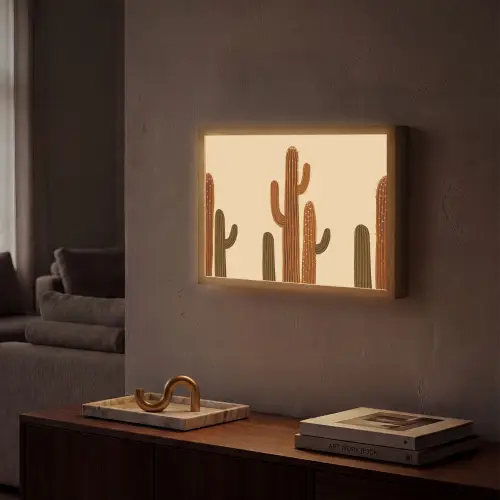 Cactus - Woestijn - Zand - Bruin Light Box met batterij (Wandlamp) middel -sfeer1