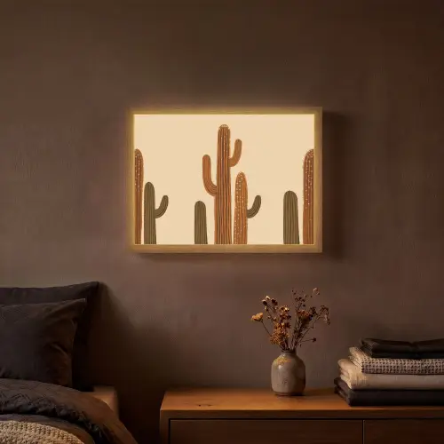 Cactus - Woestijn - Zand - Bruin Light Box met batterij (Wandlamp) middel -sfeer4