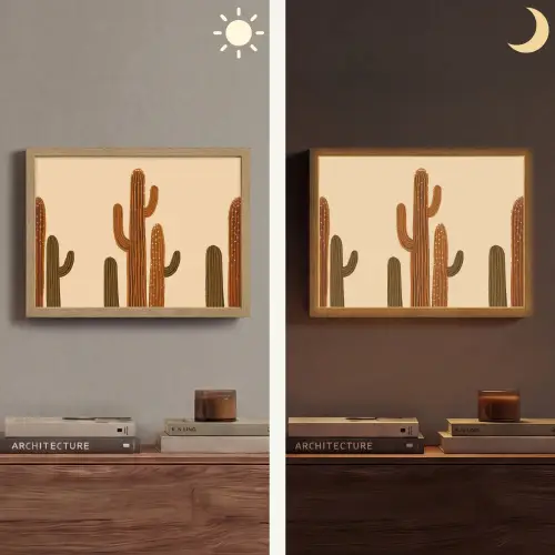 Cactus - Woestijn - Zand - Bruin Light Box met batterij (Wandlamp) middel -sfeer3