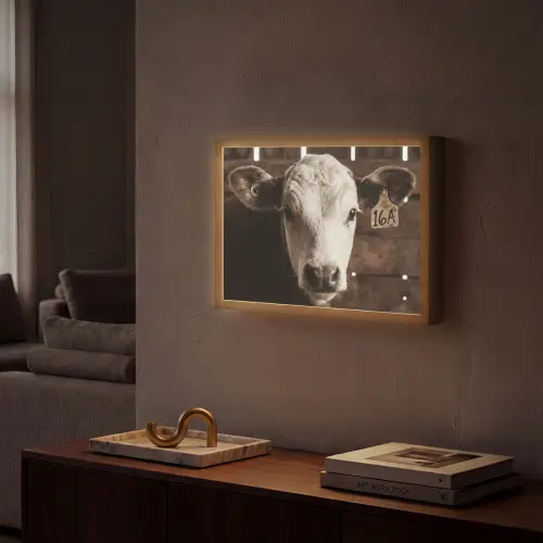 Kalf - Oormerk - Houten stal Light Box met batterij (Wandlamp) middel -sfeer1
