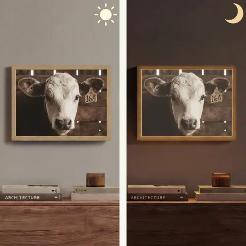 Kalf - Oormerk - Houten stal Light Box met batterij (Wandlamp) middel -sfeer3