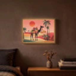 Kameel - Gekleurd tapijt - Duinen - Rode zon Light Box met batterij (Wandlamp) middel -sfeer4