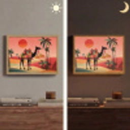Kameel - Gekleurd tapijt - Duinen - Rode zon Light Box met batterij (Wandlamp) middel -sfeer3
