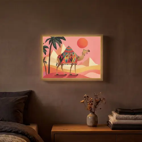 Kameel - Pyramides - Rode zon Light Box met batterij (Wandlamp) middel -sfeer4