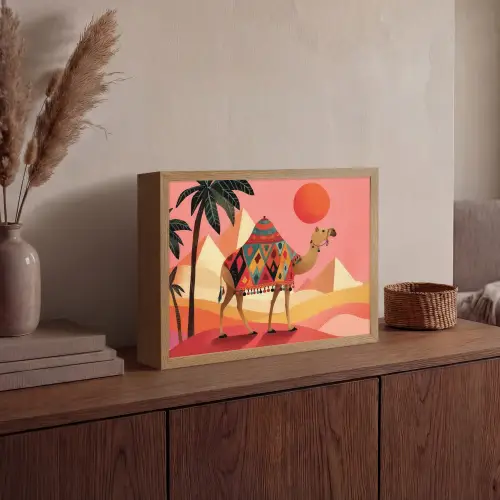 Kameel - Pyramides - Rode zon Light Box met batterij (Wandlamp) middel -sfeer2