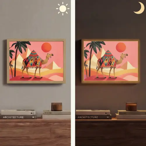 Kameel - Pyramides - Rode zon Light Box met batterij (Wandlamp) middel -sfeer3