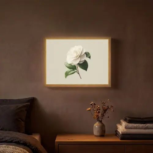 Cameliabloem - Wit - Groen Light Box met batterij (Wandlamp) middel -sfeer4