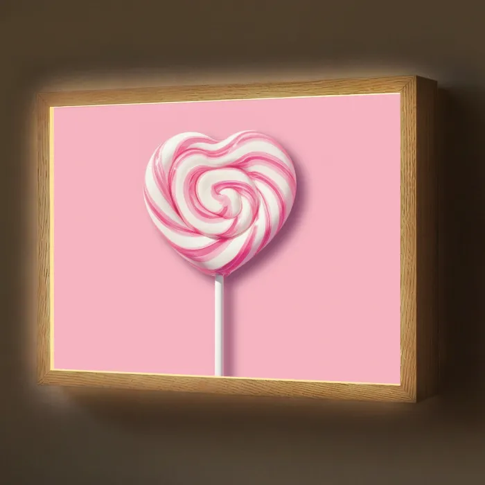 Snoep - Lolly - Hart- Roze Light Box met batterij (Wandlamp) middel -z3d_website