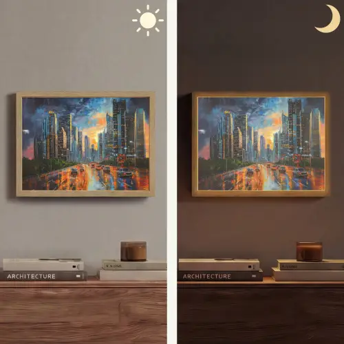 Auto - Skyline - Zon - Blauw Light Box met batterij (Wandlamp) middel -sfeer3