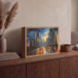 Auto - Skyline - Zon - Blauw Light Box met batterij (Wandlamp) middel -sfeer2