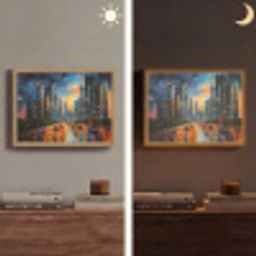 Auto - Skyline - Zon - Blauw Light Box met batterij (Wandlamp) middel -sfeer3