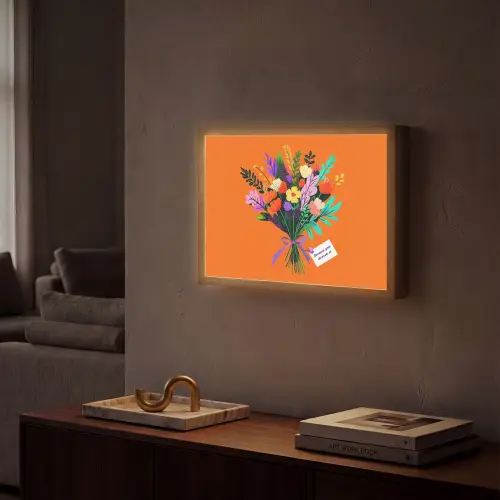 Kaartje - Boeket - Bloemen Light Box met batterij (Wandlamp) middel -sfeer1