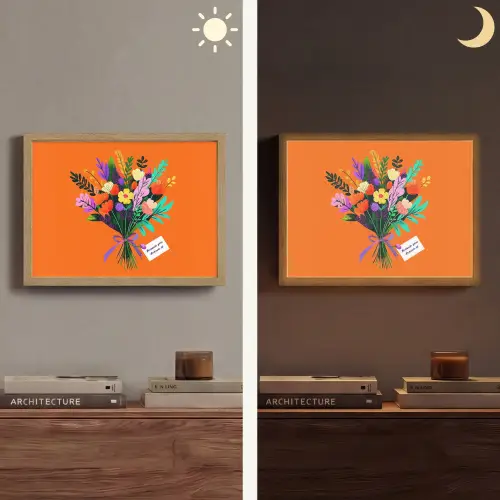 Kaartje - Boeket - Bloemen Light Box met batterij (Wandlamp) middel -sfeer3