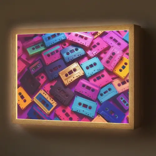 Cassetteband - Kleurrijk - Energiek Light Box met batterij (Wandlamp) middel -z3d_website