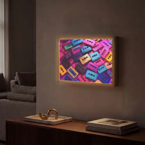 Cassetteband - Kleurrijk - Energiek Light Box met batterij (Wandlamp) middel -sfeer1