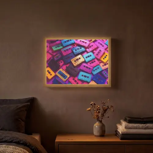 Cassetteband - Kleurrijk - Energiek Light Box met batterij (Wandlamp) middel -sfeer4