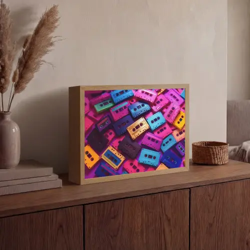 Cassetteband - Kleurrijk - Energiek Light Box met batterij (Wandlamp) middel -sfeer2